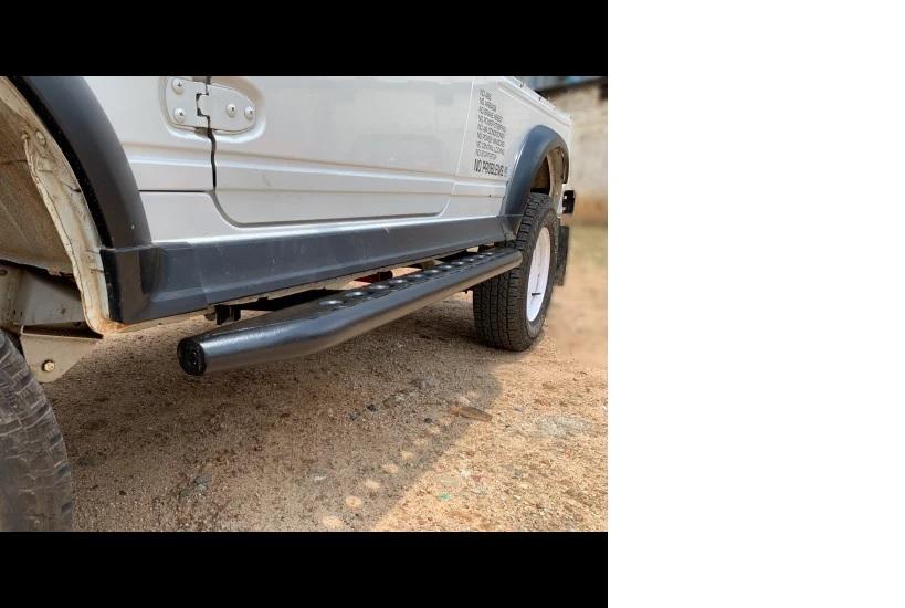 Maruthi Gypsy - Rock Slider.Good For Those Who like to Retain Their Factory Fitted Plastic Cladding And Still Need a Proper Rock Slider which Can take all Abuses Of South india's Toughest Granite Rocks. Hi-Lift Ready. You Can Use a Hi-lift to Recover a stuck Gypsy with Confidence. 50 mm Round Tube To slide out easily on Rocks.No need for Any kind of Modifications on Existing Gypsy