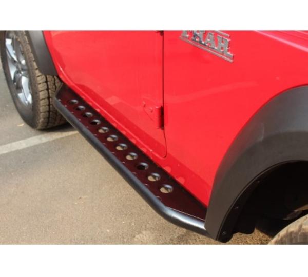 Dual Function Off-Road Rock Sliders will give your Thar 2020 a rugged off-road appearance, while providing practical side and undercarriage protection from brush, rocks and other trail hazards. Plus, these Off-Road Rock Sliders also double as a convenient step for easy entry into your New Thar. Heavy-Duty Construction. Manufactured from heavy duty, 2 inch diameter ( 2 mm wall thickness) MS steel tubing, these Swastikfabs Off-Road Rock Sliders are completed in a durable, textured black, powder-coat finish for aggressive good looks and long-lasting corrosion resistance.Easy, Bolt-on Installation the Rock Sliders are engineered to be a direct bolt-on upgrade using just basic hand tools, so there is no drilling or cutting required for a clean, straight forward installation.