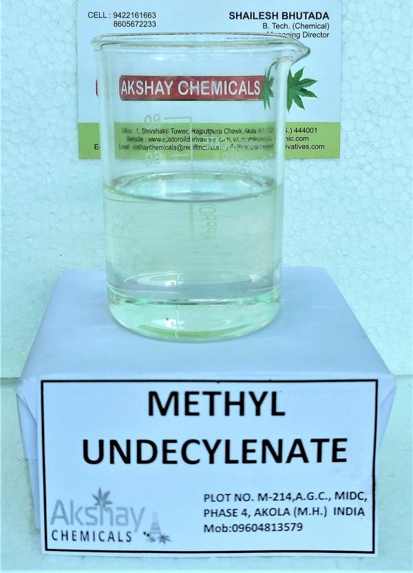 COMMON NAME : Methyl Ester of Undecylenic Acid, Undecylenic Acid Methyl Ester, Methyl 10-Undecenoate , Methyl undecenate , 10-Undecenoic acid methyl esterMethyl Undecylenate is a linear ester with a terminal double bond, that can be used as a chemical intermediate in the synthesis of aromatic chemicals, of polymers or modified silicones.It can also be used as such in formulations requiring its anti-odor properties. Methyl Undecylenate can be used as a precursor for undecylenic derivatives in cosmetics. It can also be used as an intermediate in the synthesis of flavors and fragrances, and also in the formulations for its anti-odor properties.Methyl undecylenate is used as a chemical intermediate in the synthesis of organo-modified silicones for hair care preparations and sun care products.