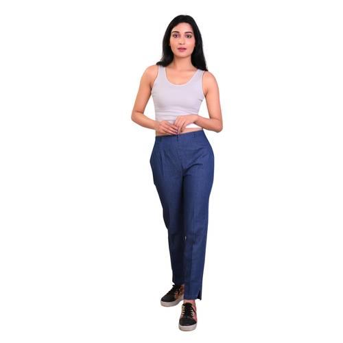 100% Cotton Denim Fabric, Formal Look, Soft FeelOffered pair of elegant looking cotton denim trousers can be worn as formal office wear by pairing it with matching shirts. Available in blue color, this pair of cotton denim pants has increased demand in the market for its sophisticated look, selection of wrinkle free fabric, colorfast quality and standard yarn strength. Its breathable fabric quality maintains comfort fof wearers especially when worn for long office hours. Design of this pair of cotton denim trousers has been developed by keeping global fashion trends in mind.