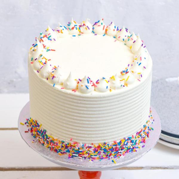 Classic vanilla sponge layered with fluffy vanilla cream