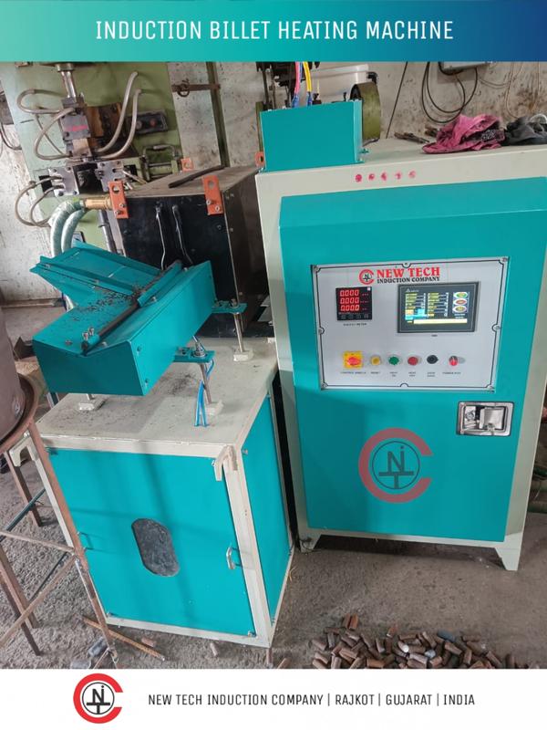 Induction Billet Heating Machine is based on the latest and most advanced IGBT induction technology.Technical Details : Input Voltage - 415 VAC Power Supply - Three Phase Heating Material - MS, SS, Brass, CopperBrand - NEW TECH Technology - IGBT Max Temperature - 1200 Degree Heating Time - 1 min * Frequency - 50 HZ / 60 HZ Absorbed Power - 10 Kw to 50 Kw Cooling Water Temperature - 30  degree Water Pressure - 3 Bar Maximum Water Flow - 20 Lit/ Min Weight - 220 Kg Manufacturer - NEW TECH INDUCTION COMPANY