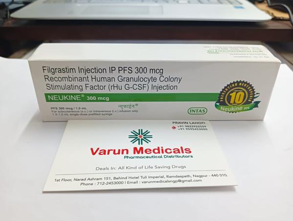 Neukine 300mcg Injection is used to prevent infections after chemotherapy. It is a growth factor that stimulates the bone marrow to produce white blood cells. These cells protect the body against infections.