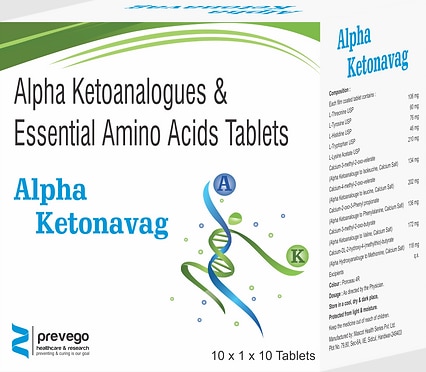 Alpha Ketonavag Tablet is a nutritional supplement used in the treatment of chronic kidney disease. It reduces urea levels in the blood and helps prevent the progression of kidney disease. This way it delays the risk of undergoing long-term dialysis.