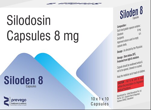 Silodenl 8 Capsule is an alpha-adrenergic antagonist that is used in the treatment of benign prostatic hyperplasia. It helps to relieve symptoms like difficulty in passing urine. However, it does not decrease the size of the prostate.