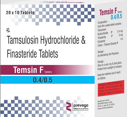 Temsin F Tablets is a combination of two medicines that work in different ways to treat men with an enlarged prostate gland. It helps to relieve symptoms such as difficulty urinating or needing to go to the toilet more often. It is not used to prevent prostate cancer.