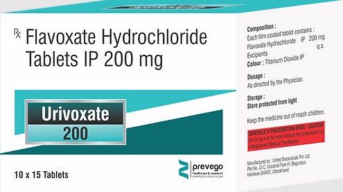URIVOXATE 200 Tablet is used to treat and prevent muscle spasms of the urinary tract (the urine passing tube). It relaxes the muscles of the urinary tract to relieve symptoms like painful urination, excessive urination at night, and the inability to control urine flow.