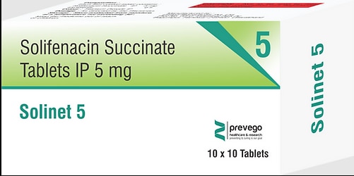 SOLINET 5 Tablet is a muscarinic antagonist that is used in the treatment of overactive bladder. It relieves urinary symptoms like frequent urination, urgent need to urinate, and inability to control urination.