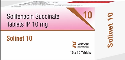 SOLINET 10 Tablet is a muscarinic antagonist that is used in the treatment of overactive bladder. It relieves urinary symptoms like frequent urination, urgent need to urinate, and inability to control urination.