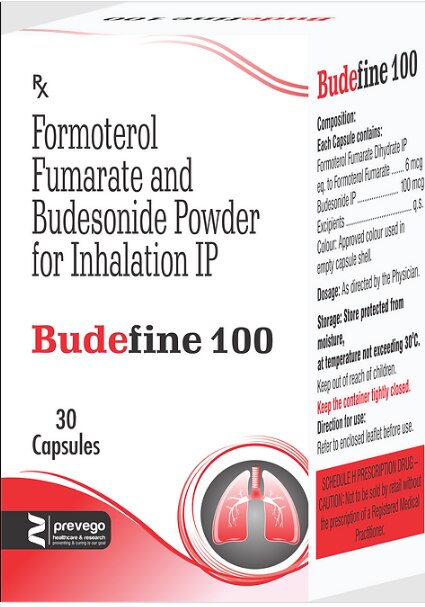 Budefine 100 Rotacap is a combination of two medicines in one inhaler. It relieves the long-term symptoms of asthma and COPD, making breathing easier. It works by inhibiting the release of certain chemical messengers that cause inflammation (swelling) and relaxes the muscles in the airways.