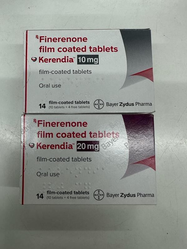 Kerendia Tablet is a medicine used for reducing the risk of heart attack and heart failure in adult patients with chronic kidney disease (CKD) associated with type 2 diabetes. It makes the heart pump blood more efficient