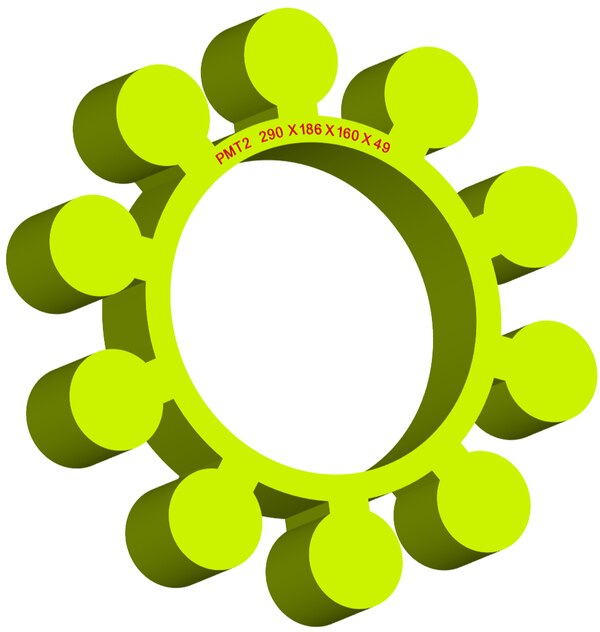 Material: Cast PolyurethaneSize: 1. OD With Petal: 290mm2. Ring OD: 186mm3. Ring Inner: 160mm4. Thickness: 495. No. of Petal: 10We manufacture and provide high quality range of Spider Coupling. We complete focus in designing accurate size and dimension for perfect fitting.PTM Series Spider Range :PTM1, PTM2, PTM3, PTM4, PTM5, PTM6, PTM7, PTM8, PTM9, PTM10, PTM11, PTM12, PTM13, PTM14, PTM15, PTM16, PTM17, PTM18, PTM19 Additional Information:Delivery Time: 4 - 6 Working DaysPackaging Details: Standard
