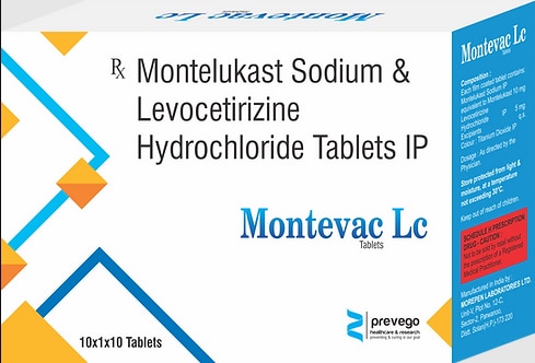 Montevac-LC Tablet is a combination medicine used in the treatment of allergic symptoms such as runny nose, stuffy nose, sneezing, itching, swelling, watery eyes and congestion or stuffiness. It also reduces inflammation in the airways and make breathing easier.