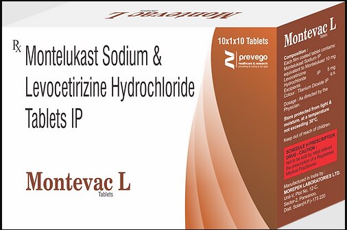 Montevac-L Tablet is a combination medicine used in the treatment of allergic symptoms such as runny nose, stuffy nose, sneezing, itching, swelling, watery eyes and congestion or stuffiness. It also reduces inflammation in the airways and make breathing easier.