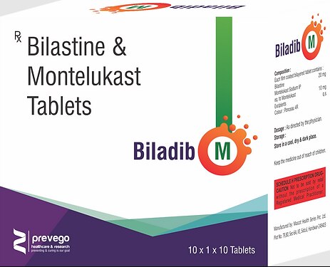 Biladib M Tablet is a combination of two medicines. It is used in the treatment of various allergic conditions. It reduces inflammation (redness, tenderness, heat, and swelling), itching, and rashes by blocking certain chemical messengers in the body.