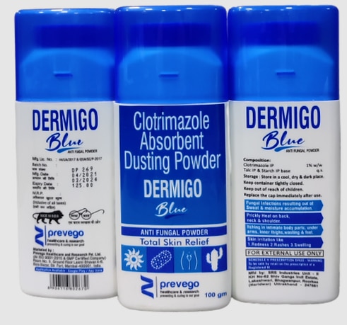 Dermigo Anti-Fungal Powder is a topical antifungal dusting powder. It is recommended wherever excess moisture aggravates heat or friction rashes. The Dermigo antifungal is prescribed for local fungal infections.