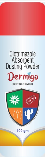Dermigo Dusting Powder is an antifungal medication. It is used in the treatment of fungal skin infections such as ringworm, athlete’s foot, nappy rash, sweat rash, and vaginal thrush. It kills the fungi by destroying the fungal cell membrane.
