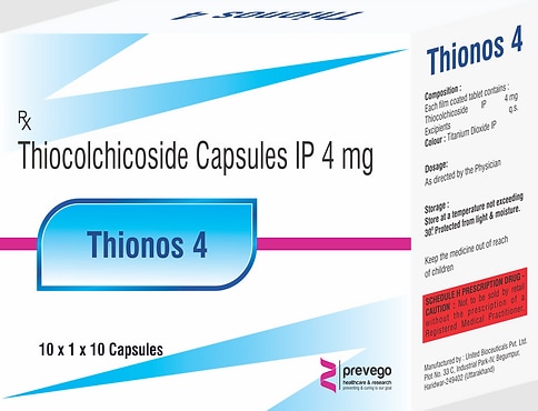 THIONOS 4 Capsule is a muscle relaxer. It provides relief from the discomfort associated with acute, painful musculoskeletal conditions such as rigidity, tension, stiffness, and muscle spasms.