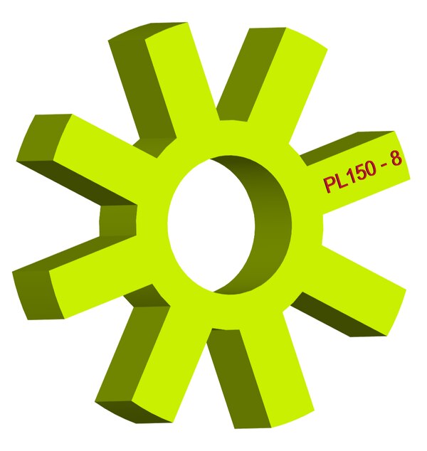 Material: Cast PolyurethaneSize: 1. OD With Petal: 97mm2. Ring OD: 49mm3. Ring Inner: 32.54. Thickness: 195. No. of Petal: 8We manufacture and provide high quality range of Spider Coupling. We complete focus in designing accurate size and dimension for perfect fitting.L Series Spider Range :PL150-8 Additional Information:Delivery Time: 4 - 6 Working DaysPackaging Details: Standard