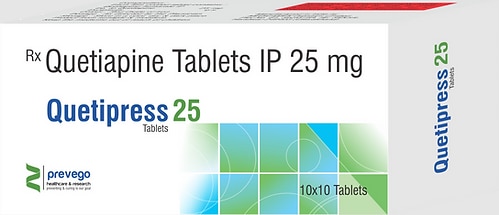 Quetipress 25 Tablet is used in the treatment of schizophrenia (a mental disorder that can result in hallucinations or delusions and also adversely affects a person’s ability to think and behave) and mania. It is also used to treat bipolar disorders.