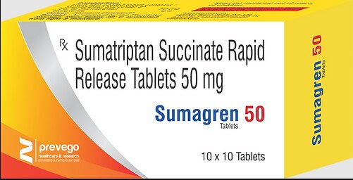 Sumagren 50 Tablet is used in the treatment of migraines. It relieves the symptoms of migraine and prevents the attack from becoming worse. This medicine helps by narrowing the blood vessels, thereby relieving migraine headaches.
