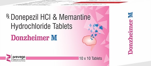 DONZHEIMER M Tablet is a prescription medicine used to treat Alzheimer's disease. It helps to slow down the progression of moderate to severe Alzheimer's by improving memory and thinking. It also increases the levels of a chemical messenger involved in the transmission of nerve signals.