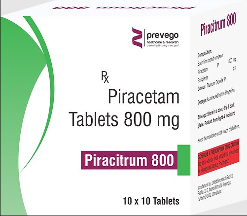 PIRACITRUM 800 Tablet is used in the treatment of Alzheimer's disease, stroke, and memory loss in Parkinson's disease. It can also be used to treat age-related memory loss and head injury. It works by improving communication between the nerve cells and protects the brain.