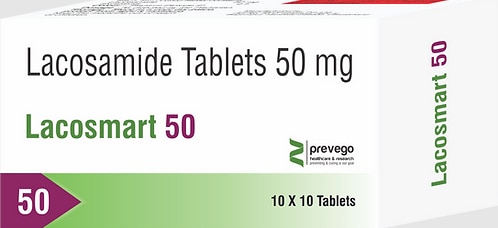 LACOSMART 50 Tablet is used to control and prevent epilepsy (seizures). It controls seizures or fits by decreasing the abnormal and excessive activity of the nerve cells in the brain.