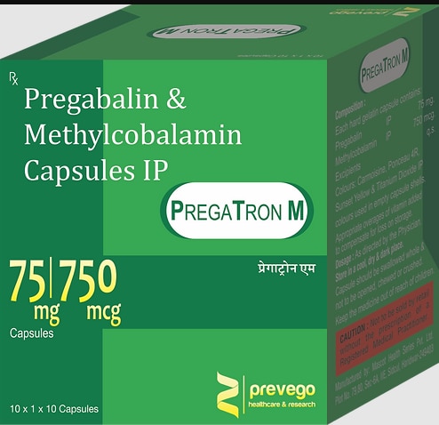 Each film coated tablets contains :-PREGA 75MG+ METHYL 750 MCG.