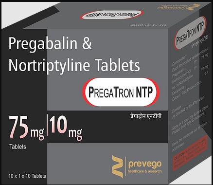 Each film coated tablets contains:- PREGABALIN 75MG + NORTRIPTYLINE 10MG.