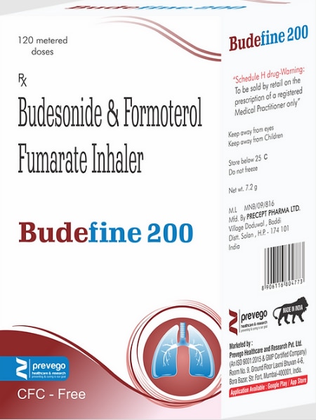 Budefine 200 Rotacap is a combination of two medicines in one inhaler. It relieves the long-term symptoms of asthma and COPD, making breathing easier. It works by inhibiting the release of certain chemical messengers that cause inflammation (swelling) and relaxes the muscles in the airways.