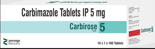 Carbirose 5 Tablet belongs to a group of medicine called anti-thyroid agents. It is used in the treatment of hyperthyroidism. It reduces the amount of thyroid hormones produced by the thyroid gland.