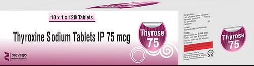 Thyrose 75 Tablet is a medicine used to treat an underactive thyroid gland (hypothyroidism). It replaces the hormone which is not being produced by your thyroid gland in sufficient quantity and helps regulate your body’s energy and metabolism.