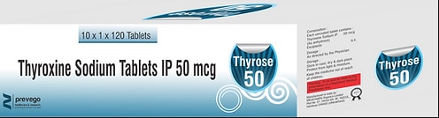 Thyrose 50 Tablet is a medicine used to treat an underactive thyroid gland (hypothyroidism). It replaces the hormone which is not being produced by your thyroid gland in sufficient quantity and helps regulate your body’s energy and metabolism.