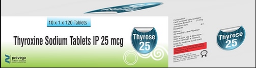 Thyrose 25 Tablet is a medicine used to treat an underactive thyroid gland (hypothyroidism). It replaces the hormone which is not being produced by your thyroid gland in sufficient quantity and helps regulate your body’s energy and metabolism.