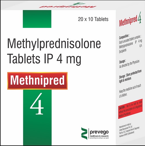 METHNIPRED 4 MG Tablet is a medicine used to treat a wide variety of medical conditions such as severe allergic conditions, asthma, rheumatic disorder, skin and eye disorders, and systemic lupus erythematosus. It provides relief by preventing the release of substances that cause inflammation.
