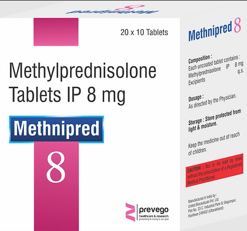 METHNIPRED 8 MG Tablet is a medicine used to treat a wide variety of medical conditions such as severe allergic conditions, asthma, rheumatic disorder, skin and eye disorders, and systemic lupus erythematosus. It provides relief by preventing the release of substances that cause inflammation.