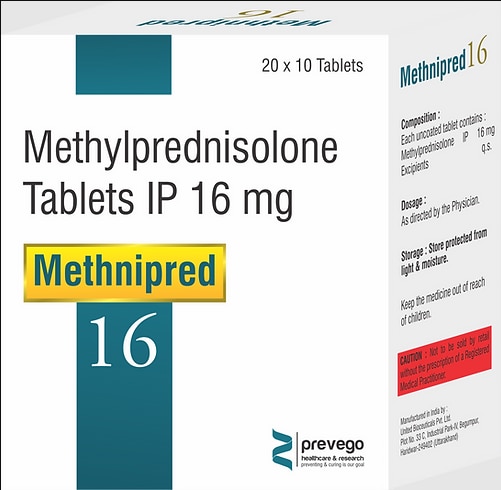 METHNIPRED 16MG Tablet is a medicine used to treat a wide variety of medical conditions such as severe allergic conditions, asthma, rheumatic disorder, skin and eye disorders, and systemic lupus erythematosus. It provides relief by preventing the release of substances that cause inflammation.