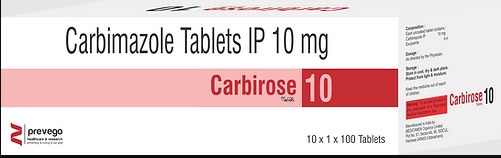 Carbirose 10 Tablet belongs to a group of medicine called anti-thyroid agents. It is used in the treatment of hyperthyroidism. It reduces the amount of thyroid hormones produced by the thyroid gland.
