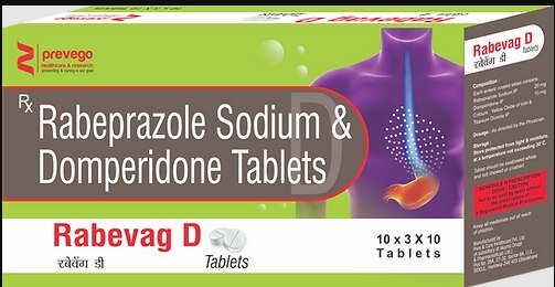 Rabevag D Capsule is a combination medicine used to treat gastroesophageal reflux disease (Acid reflux) and peptic ulcer disease by relieving the symptoms of acidity such as heartburn, stomach pain, or irritation. It also neutralizes the acid and promotes easy passage of gas to reduce stomach discomfort.