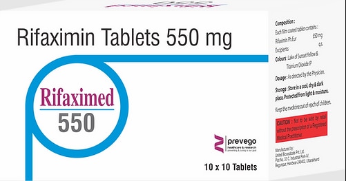 RIFAXIMED 550 Tablet is an antibiotic that treats hepatic encephalopathy, a condition in which the liver fails to remove harmful toxins from the blood, leading to brain damage. Symptoms include agitation, confusion, muscle problems, difficulty in speaking, and sometimes, coma.