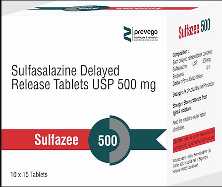 SULFAZEE 500 Tablet is a medicine used to treat various inflammatory conditions of the joints (rheumatoid arthritis, psoriatic arthritis, ankylosing spondylitis), skin (psoriasis), and bowel (ulcerative colitis, Crohn’s disease).