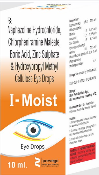I-Moist Eye Drops is a combination medication used to treat allergic eye disease. It provides relief from red, itchy, watery eyes. It also reduces the redness and inflammation of eyes.