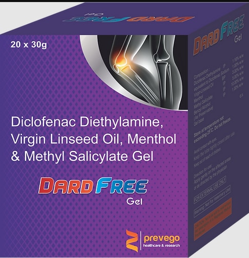 DICLOFENAC DETHYLAMINE 1.16% + VIRGIN LINSEED OIL 3.00% + MENTHOL 5.00% + METHYL SALICYLATE 10.00% W/W + BENZYL ALCOHOL 1.00% W/W.