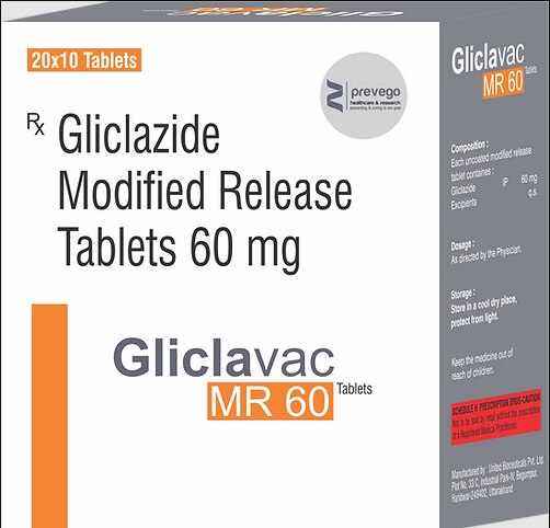 Gliclavac-MR 60 Tablet is a medicine used to treat type 2 diabetes mellitus in adults. It belongs to a group of medicines called sulfonylureas and helps control blood sugar levels in people with diabetes. This helps to prevent serious complications of diabetes like kidney damage and blindness.
