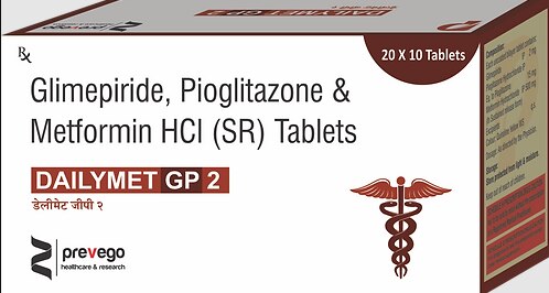 Each uncoated billayer tablets contains:- GLIMEPRIDE 2MG + METFORMIN HCL 500MG (SR) + PIOGLITAZONE 15MG.