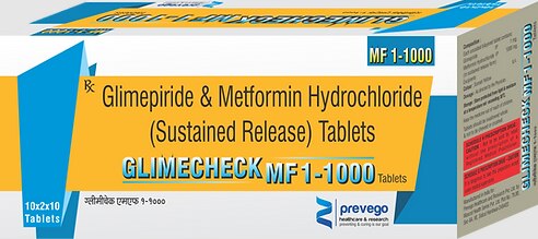 Each film coated bilayered tablets contains:- GLIMEPRIDE 1 MG + METFORMIN HYDROCHLORIDE (SUSTAINED RELEASE) 1000 MG SR.