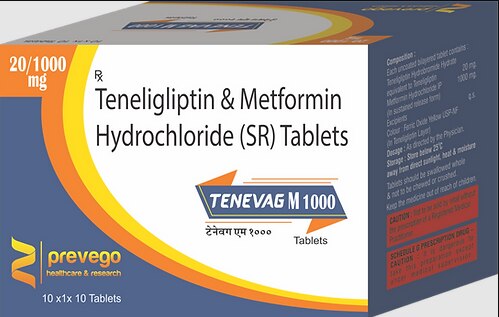 Each uncoated bilayered tablets contains:- TENELIGLIPTIN 20MG + METFORMIN HYDROCHLORIDE (SR) 1000MG.