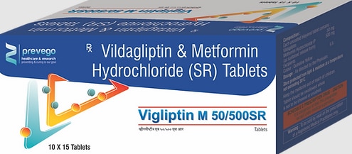 Each uncoated bilayered tablets contains:- VILDAGLIPTIN 50 MG +METFORMIN HYDROCHLORIDE 500 SR.
