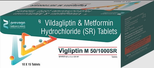 VIGLIPTIN M 50/1000 SR Tablet is a combination of two medicines that control high blood sugar levels in people with type 2 diabetes mellitus. This helps prevent serious complications of diabetes such as kidney damage and blindness and may also reduce your chances of having a heart attack or stroke.